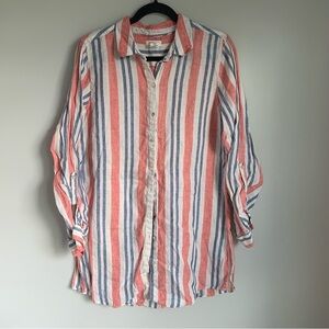 Artisan NY 100% Linen Striped Button Down Shirt Top